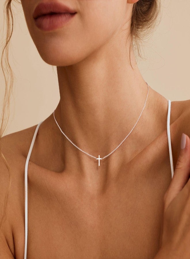 KICKGY Cross Necklace for Women,Dainty Silver Cross Necklace Small Cute Pendant Necklaces Simple Choker Necklaces for Women Trendy Fashion Silver Jewelry for Women Baptism Gifts - Image 4